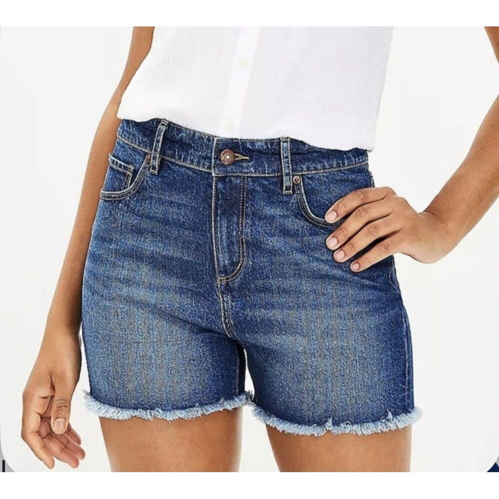 LOFT Plus Jean Shorts Womens 18 Med Blue Wash Cut Off Stretch Denim Casual 4"